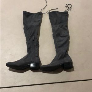 Gray thigh high boots